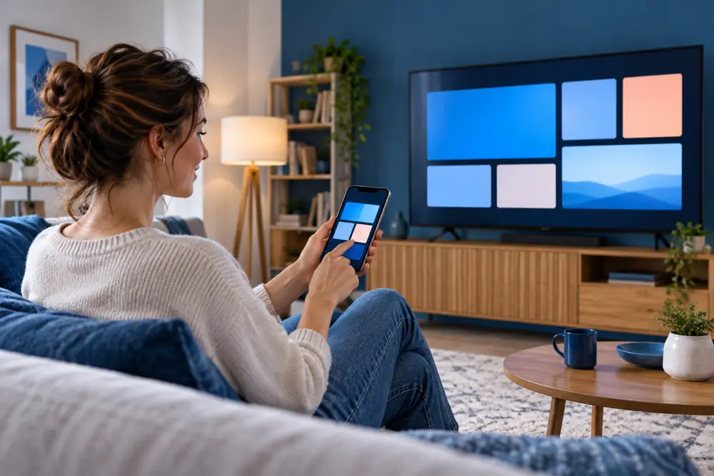 Téléphone et télévision pour préparer une diffusion Chrome Cast